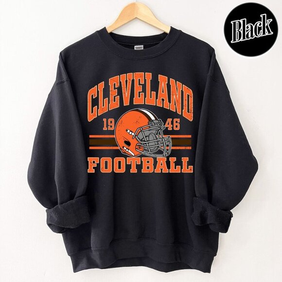 Julia A Tops - Cleveland Football Retro Style Crewneck Sweatshirt 05